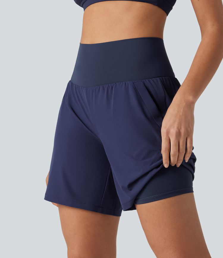 Breezeful™ - 2-in-1 Yoga-Shorts mit hohem Bund und mehreren Taschen - schnelltrocknend, 17,8 cm