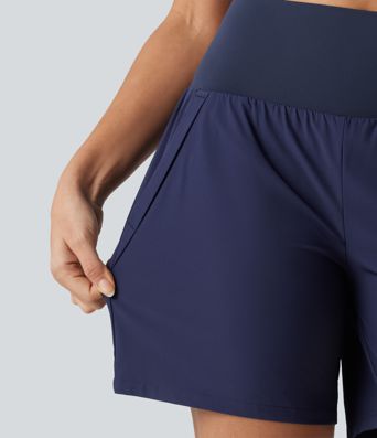 Breezeful™ - 2-in-1 Yoga-Shorts mit hohem Bund und mehreren Taschen - schnelltrocknend, 17,8 cm