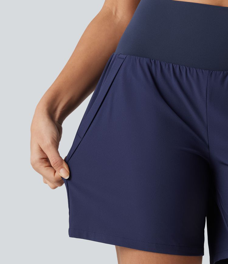 Breezeful™ - 2-in-1 Yoga-Shorts mit hohem Bund und mehreren Taschen - schnelltrocknend, 17,8 cm
