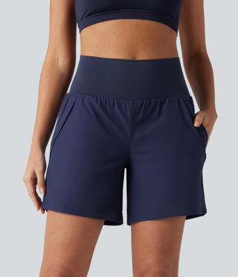 Breezeful™ - 2-in-1 Yoga-Shorts mit hohem Bund und mehreren Taschen - schnelltrocknend, 17,8 cm
