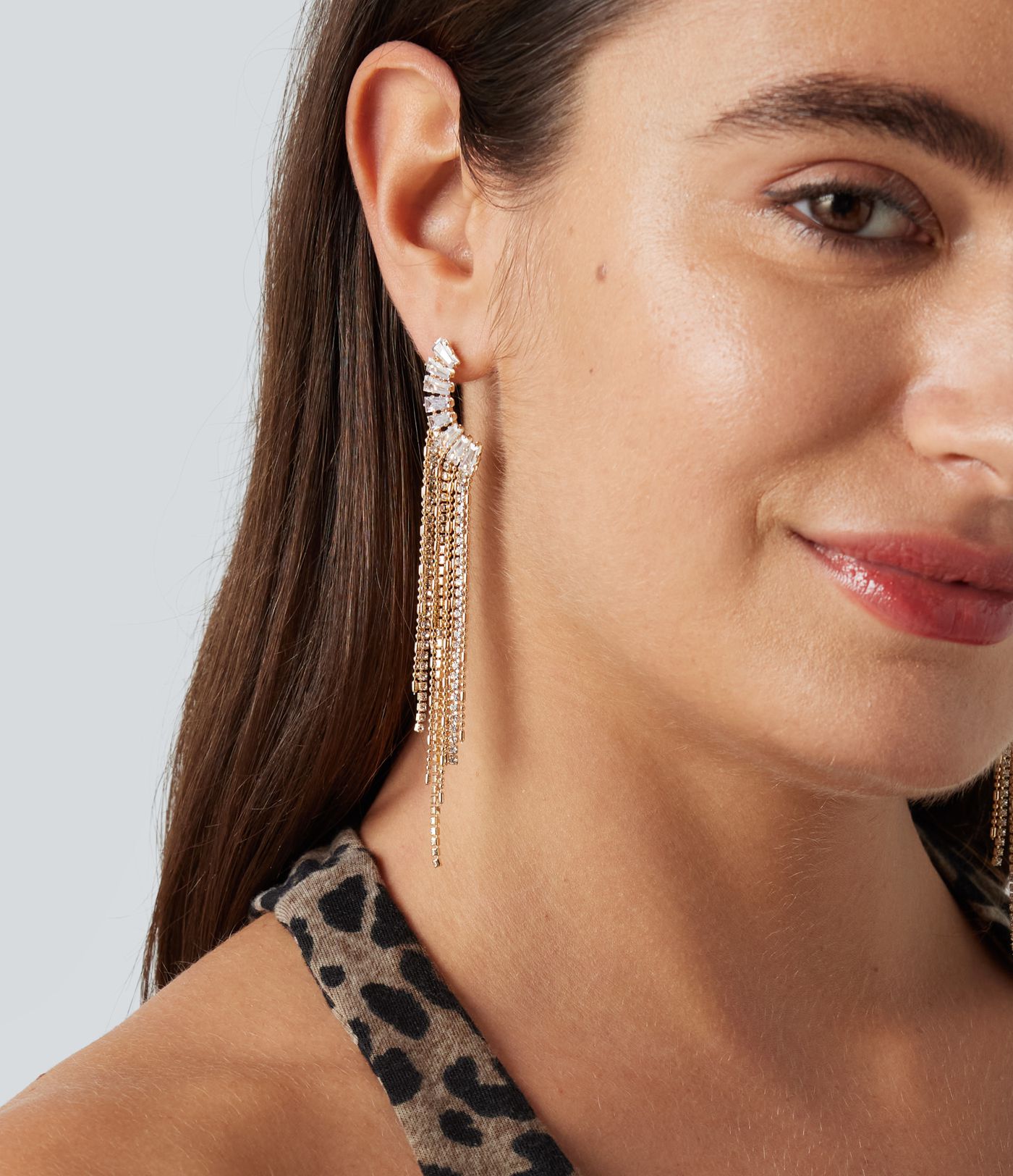 Rhinestone Tassel Long Earrings