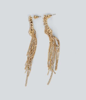 Rhinestone Tassel Long Earrings