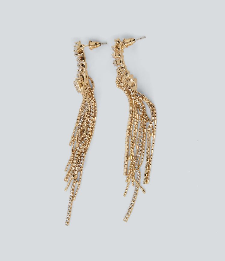 Rhinestone Tassel Long Earrings