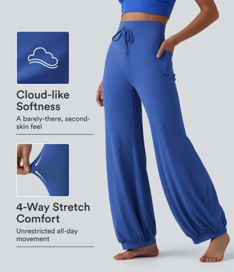 SoftlyZero™ Pantalon ballon de danse taille haute à cordon avec poches — UPF50+