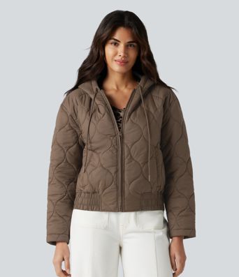 Hooded Drawstring Long Sleeve Casual Padded Jacket with Pockets