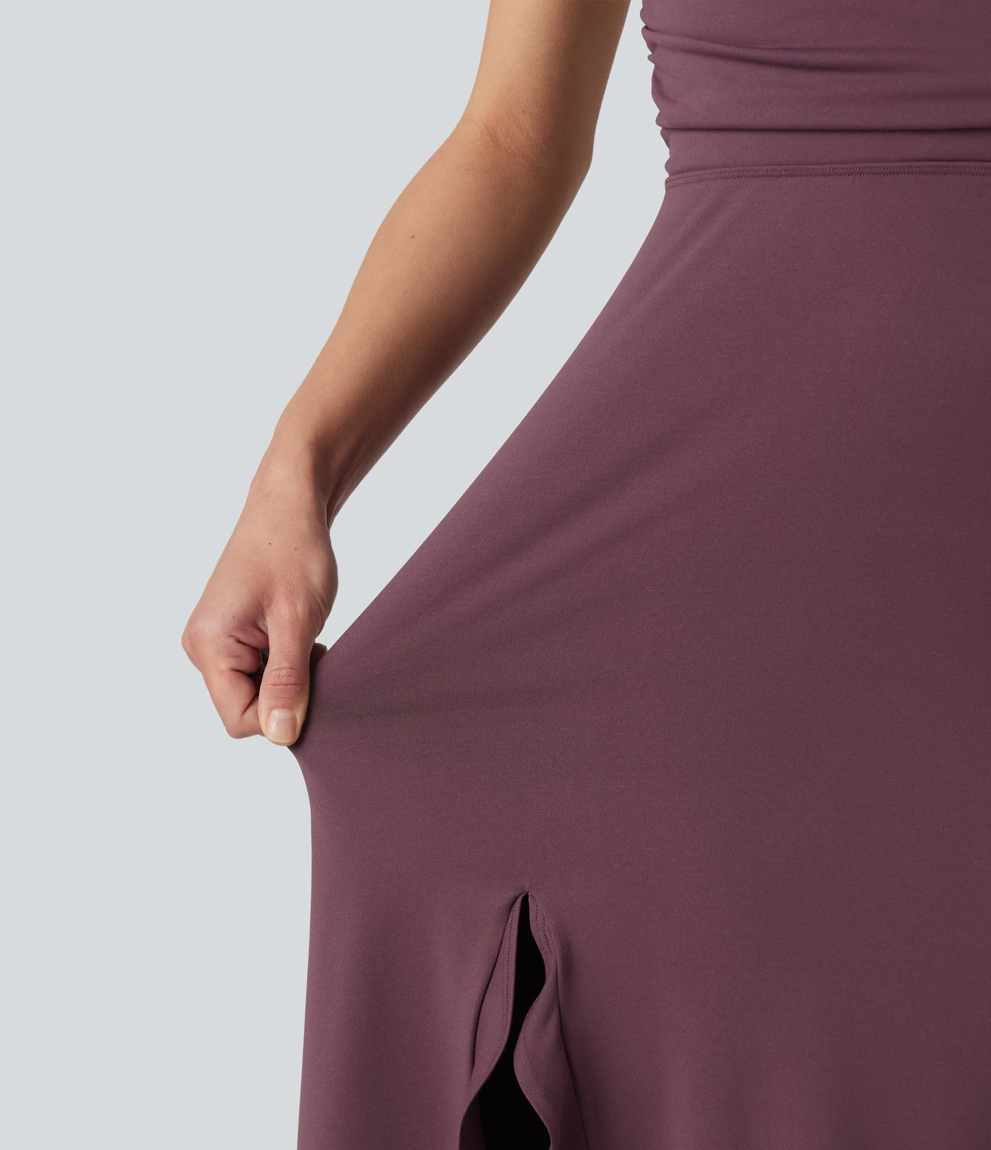 Crisscross Backless Split Ruffle Hem Built-in Bra Midi Party Flowy Dress