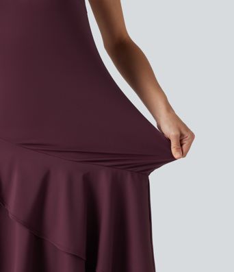 SoftlyZero™ Airy Round Neck Sleeveless Layered Ruffle Hem Cool Touch Midi Casual Dress