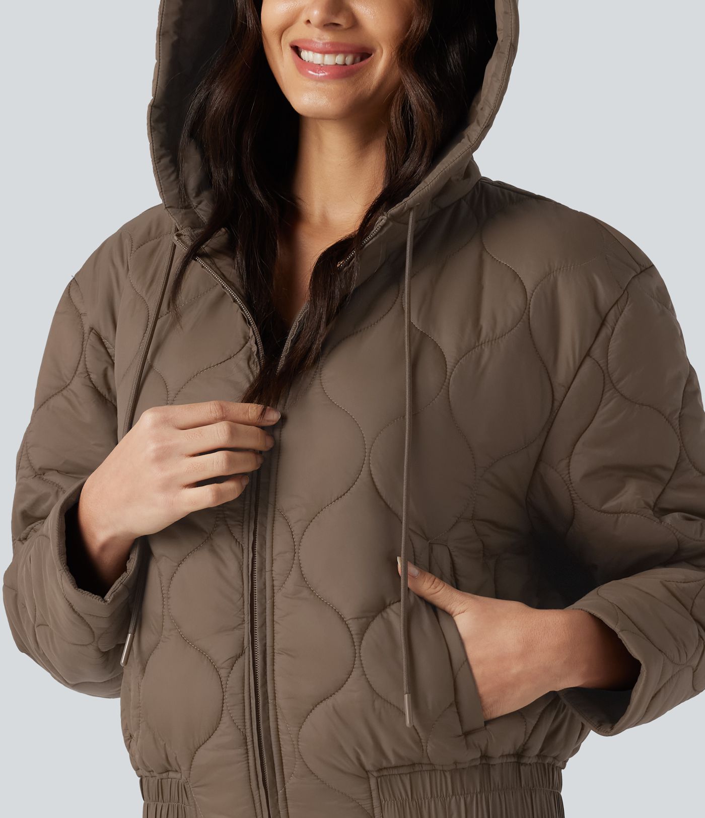 Hooded Drawstring Long Sleeve Casual Padded Jacket with Pockets