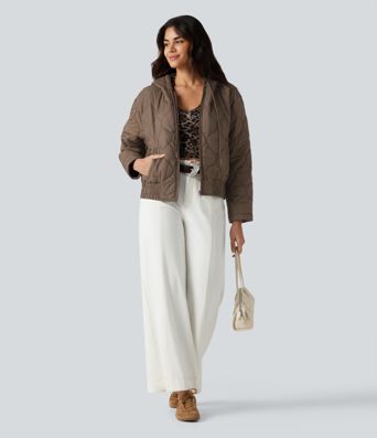 Hooded Drawstring Long Sleeve Casual Padded Jacket with Pockets