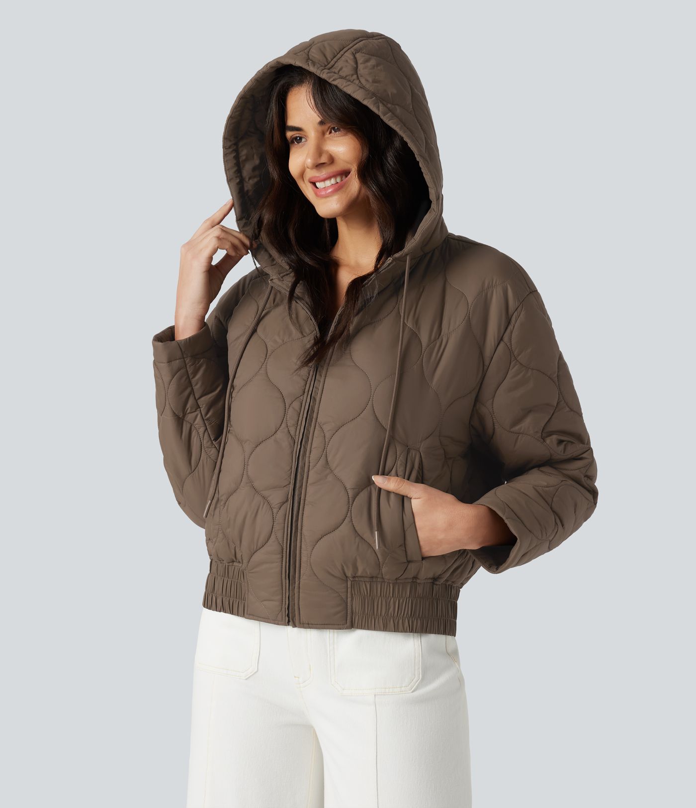 Hooded Drawstring Long Sleeve Casual Padded Jacket with Pockets