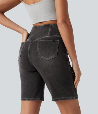 Short en jean Halara Flex™ casual gainant taille haute croisée avec poches