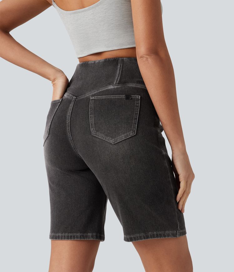 Short en jean Halara Flex™ casual gainant taille haute croisée avec poches