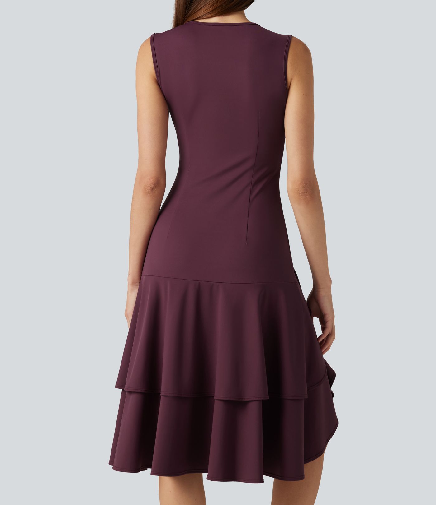 SoftlyZero™ Airy Round Neck Sleeveless Layered Ruffle Hem Cool Touch Midi Casual Dress