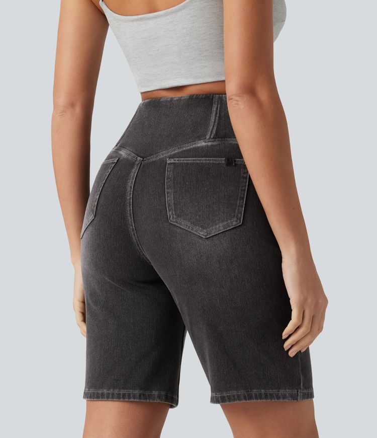 Short en jean Halara Flex™ casual gainant taille haute croisée avec poches