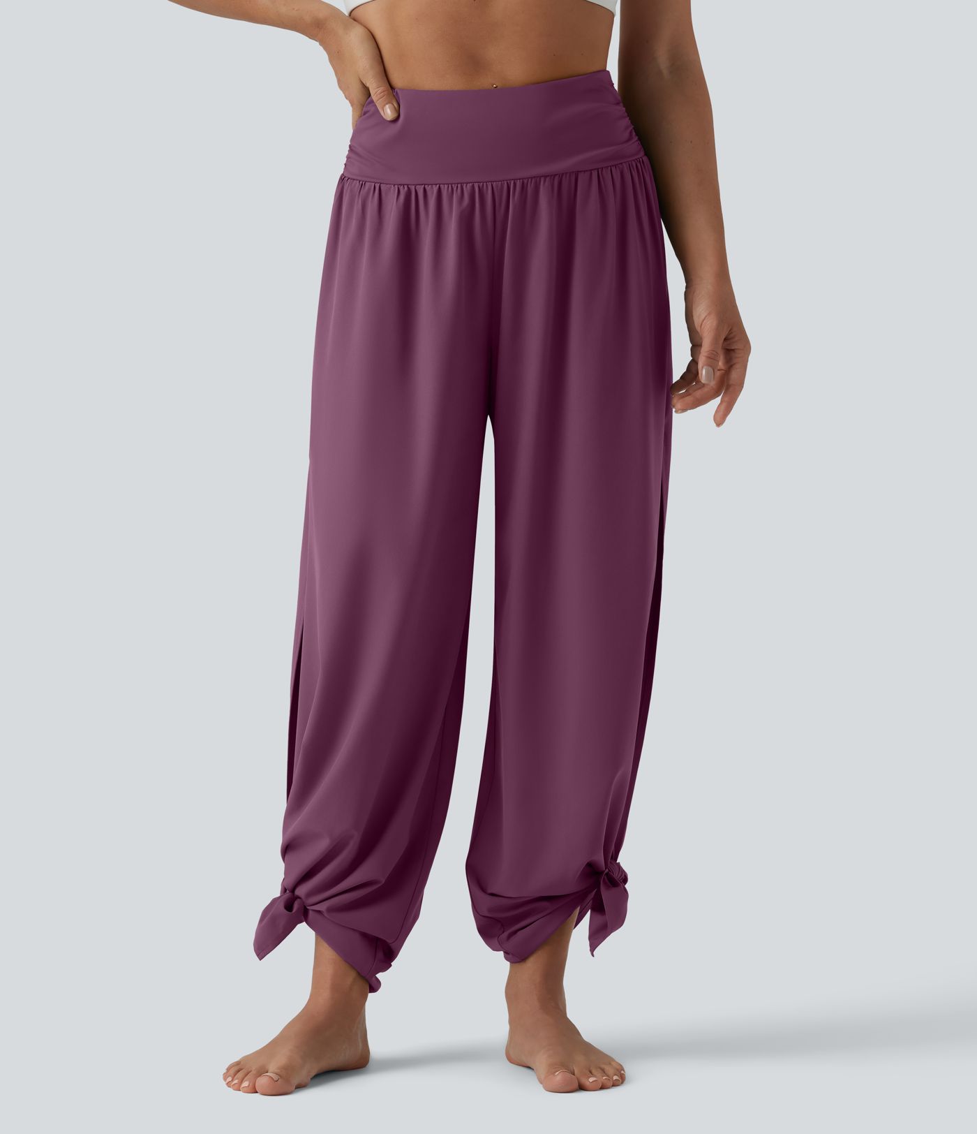 Breezeful™ High Waisted Ruched Split Quick Dry Resort Flowy Pants with Pockets