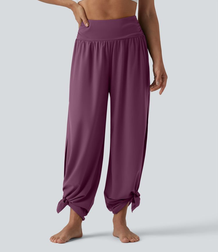 Breezeful™ High Waisted Ruched Split Quick Dry Resort Flowy Pants with Pockets