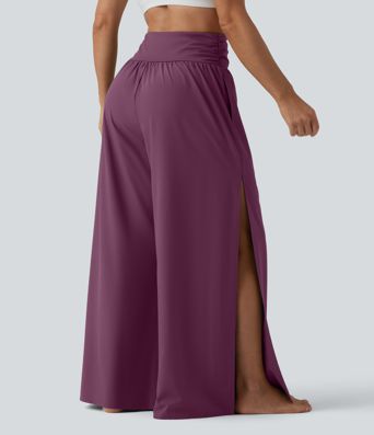 Breezeful™ High Waisted Ruched Split Quick Dry Resort Flowy Pants with Pockets