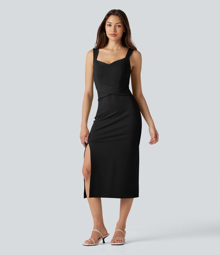Sweetheart Neck Built-in Bra Bodycon Midi Casual Dress