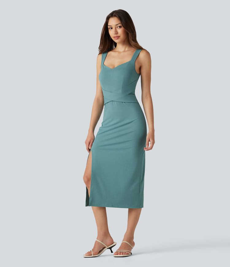 Sweetheart Neck Built-in Bra Bodycon Midi Casual Dress