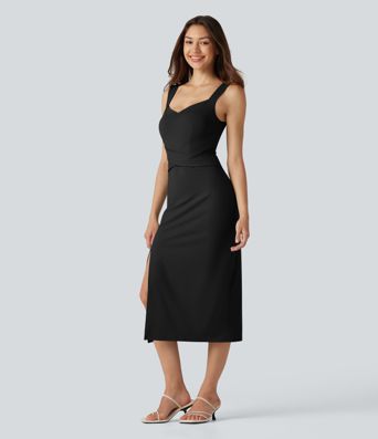 Sweetheart Neck Built-in Bra Bodycon Midi Casual Dress