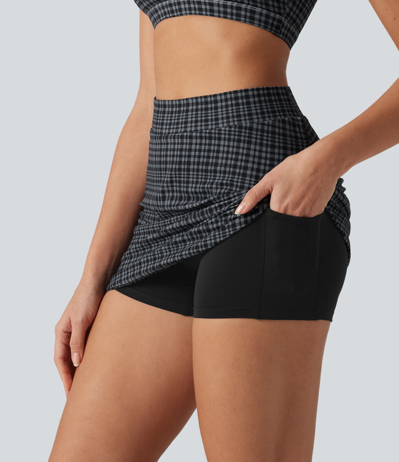 Halara UltraSculpt™ Check Plaid Print High Waisted 2-in-1 Mini Golf Skirt with Pocket