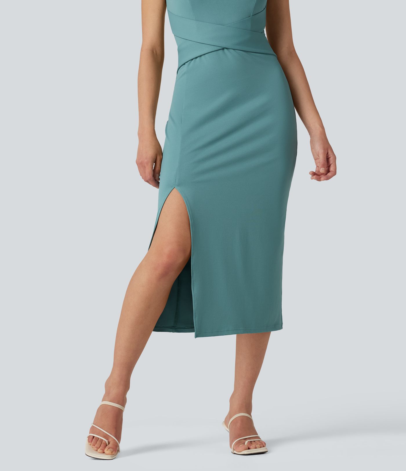 Sweetheart Neck Built-in Bra Bodycon Midi Casual Dress