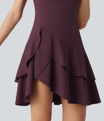 SoftlyZero™ Airy Round Neck Short Sleeve Layered Ruffle Hem Cool Touch Mini Casual Dress
