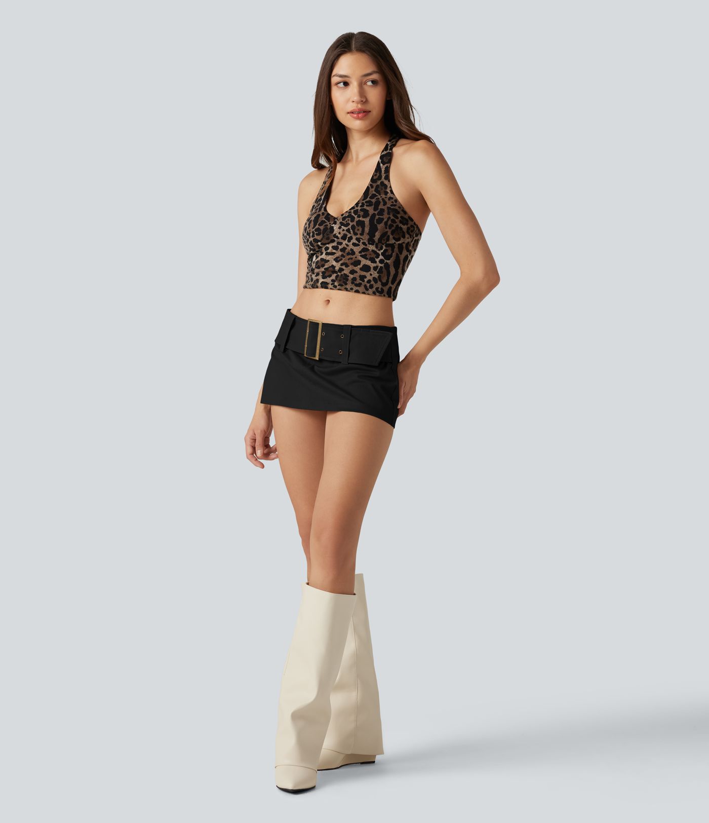 Super Low Rise Belted 2-in-1 Micro Casual Chino Cotton Skirt