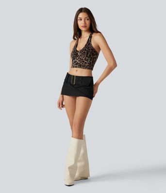 Super Low Rise Belted 2-in-1 Micro Casual Chino Cotton Skirt