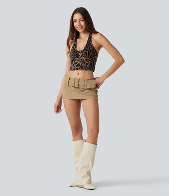 Super Low Rise Belted 2-in-1 Micro Casual Chino Cotton Skirt