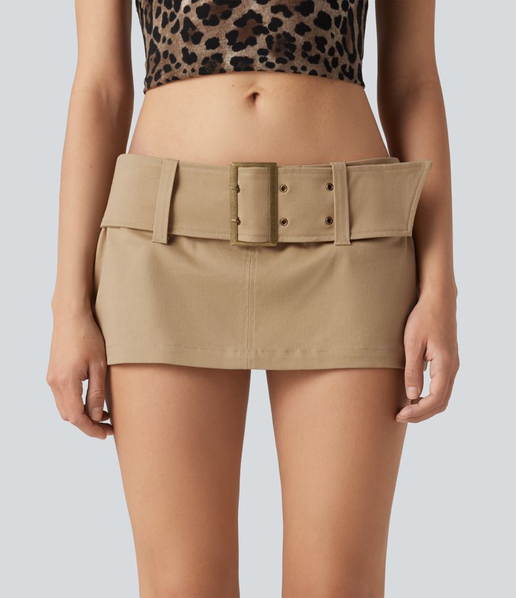 Super Low Rise Belted 2-in-1 Micro Casual Chino Cotton Skirt