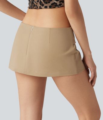 Super Low Rise Belted 2-in-1 Micro Casual Chino Cotton Skirt