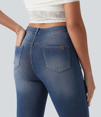 Halara Flex™ - Lässige Capri-Jeans mit hohem Bund, mehreren Taschen und geschlitztem Saum - slim Halara Flex™ - Lässige Capri-Jeans mit hohem Bund, mehreren Taschen und geschlitztem Saum - slim