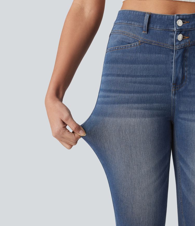 Halara Flex™ - Lässige Capri-Jeans mit hohem Bund, mehreren Taschen und geschlitztem Saum - slim Halara Flex™ - Lässige Capri-Jeans mit hohem Bund, mehreren Taschen und geschlitztem Saum - slim