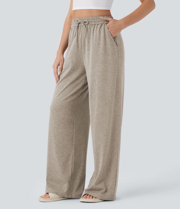 High Waisted Drawstring Pocket Wide Leg Baggy Casual Pants