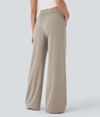 High Waisted Drawstring Pocket Wide Leg Baggy Casual Pants