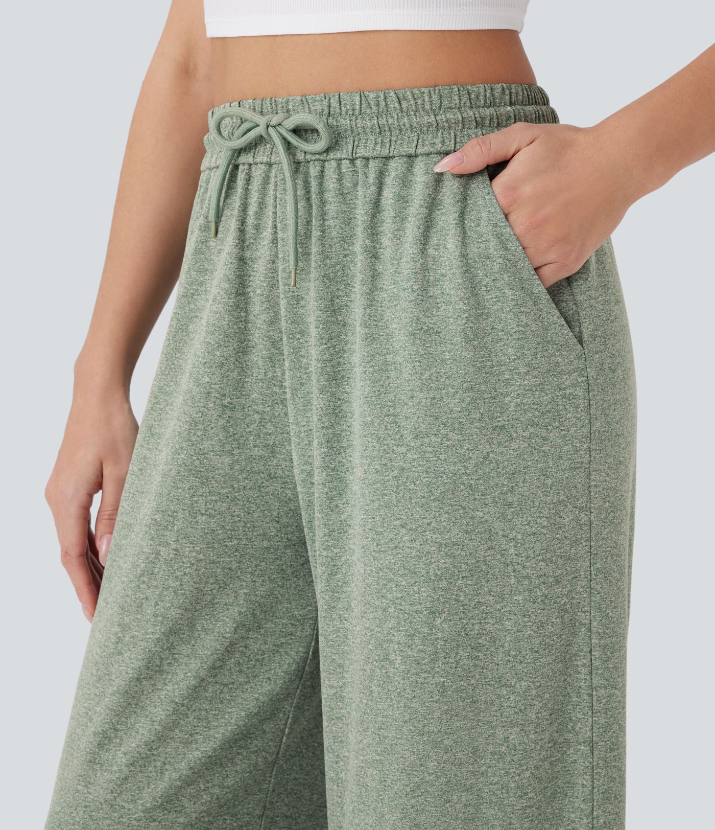 Hochtaillierte Drawstring-Taschen Weite Bein Freizeit-Hosen