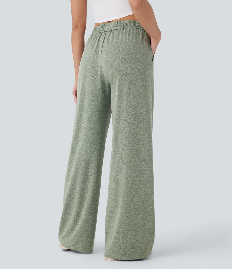 Hochtaillierte Drawstring-Taschen Weite Bein Freizeit-Hosen