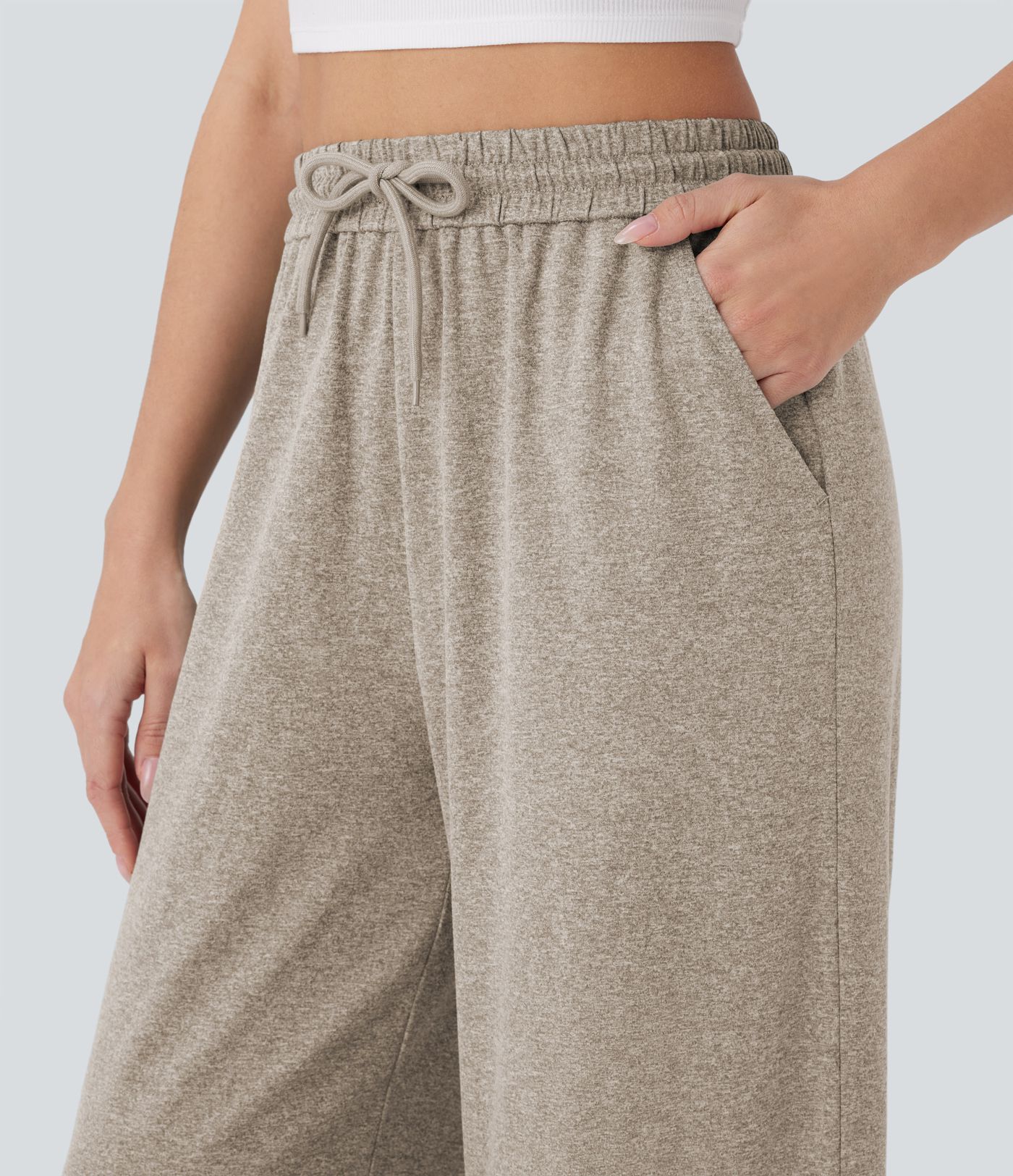 High Waisted Drawstring Pocket Wide Leg Baggy Casual Pants