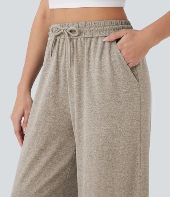 High Waisted Drawstring Pocket Wide Leg Baggy Casual Pants
