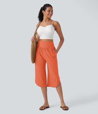 Breezeful™ High Waisted Tummy Control Hem Quick Dry Capri Pants with Pockets
