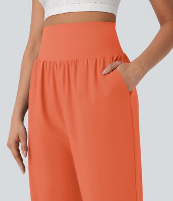 Breezeful™ High Waisted Tummy Control Hem Quick Dry Capri Pants with Pockets