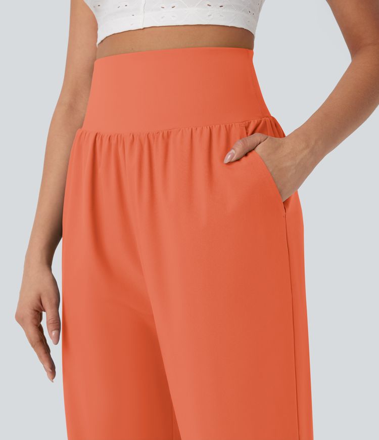 Breezeful™ High Waisted Tummy Control Hem Quick Dry Capri Pants with Pockets