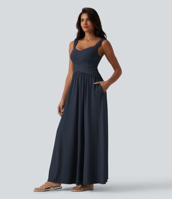Robe maxi fluide et décontractée avec soutien-gorge intégré et poches (bonnets D–F)