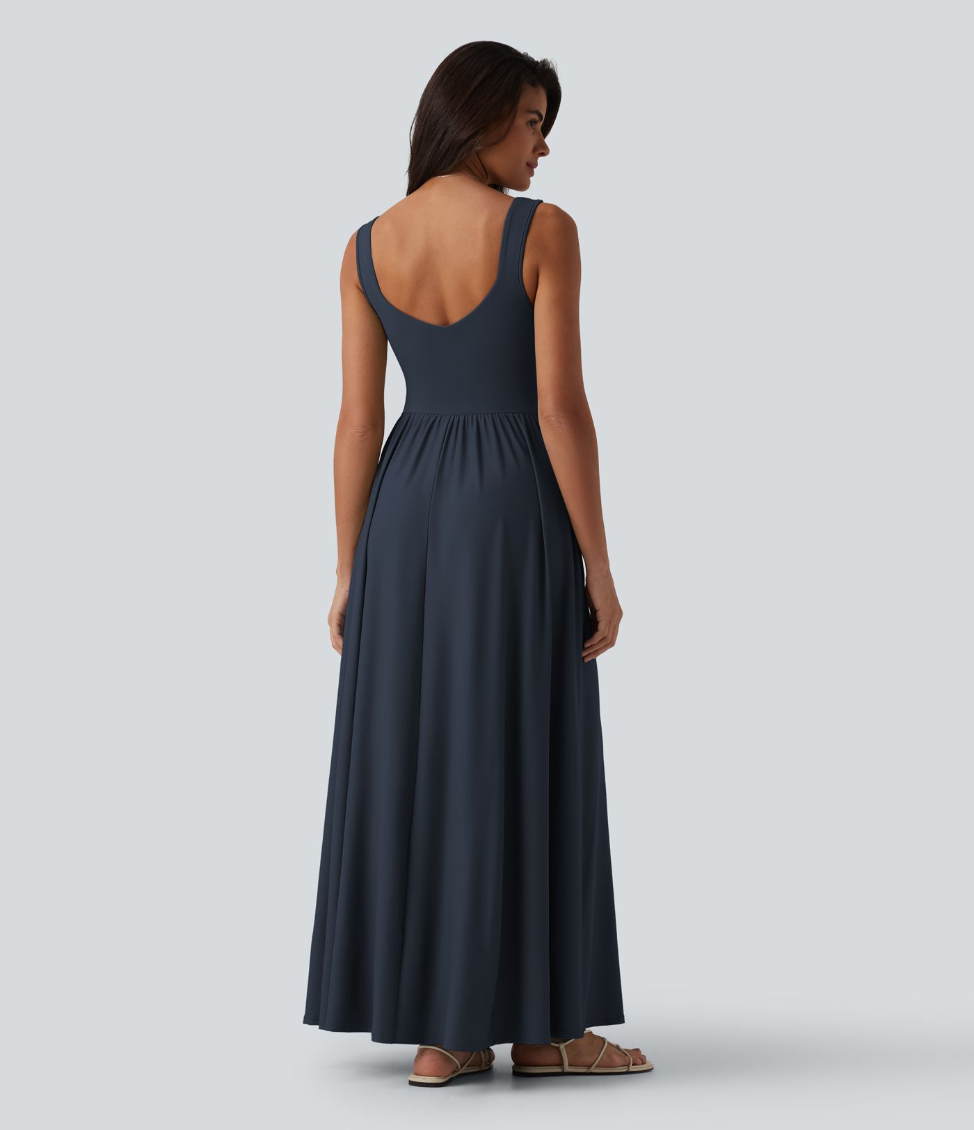 Robe maxi fluide et décontractée avec soutien-gorge intégré et poches (bonnets D–F)