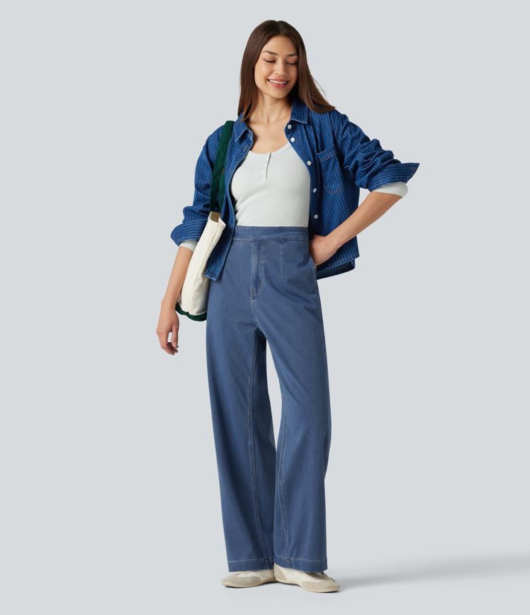 Halara Flex™ - Lässige Jeans mit hohem Bund, mehreren Taschen und geradem Bein