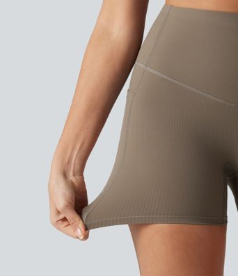Short cycliste de yoga gainant côtelé taille haute UltraSculpt™ 12,5 cm avec poches Short cycliste de yoga gainant côtelé taille haute UltraSculpt™ 12,5 cm avec poches