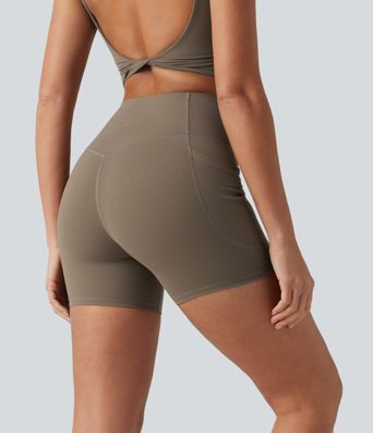 Short cycliste de yoga gainant côtelé taille haute UltraSculpt™ 12,5 cm avec poches Short cycliste de yoga gainant côtelé taille haute UltraSculpt™ 12,5 cm avec poches
