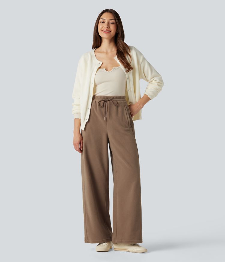 High Waisted Drawstring Casual Fleece Baggy Pants with Pockets