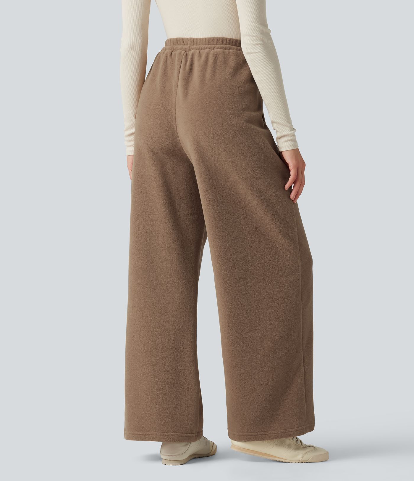 High Waisted Drawstring Casual Fleece Baggy Pants with Pockets